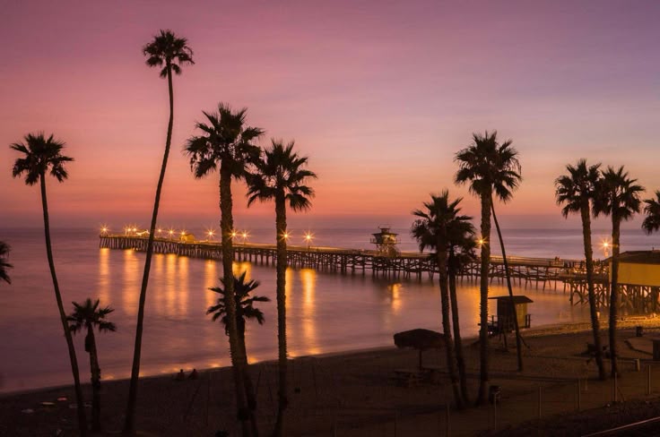 California pier silhouetted by violet dusk
