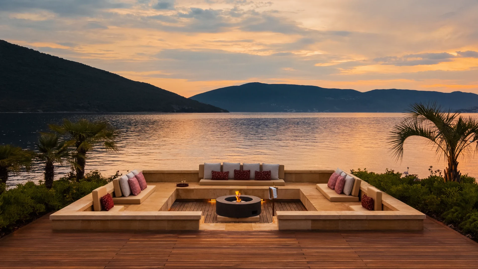 Villa One outdoor firepit terrace at One&Only Portonovi, Boka Bay